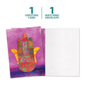 Load image into Gallery viewer, The cover and inside of Tree-Free’s Hamsa Blessings Support Card card, along with the following text: “1 greeting card, 1 matching envelope”