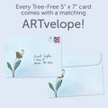 Load image into Gallery viewer, The envelope for Tree-Free’s Faith Friends Family card, along with the following text: “Every Tree-Free 5x7 card comes with a matching ARTvelope!”