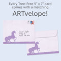 Load image into Gallery viewer, The envelope for Tree-Free’s Fell Off Unicorn card, along with the following text: “Every Tree-Free 5x7 card comes with a matching ARTvelope!”