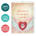 Load image into Gallery viewer, The cover of Tree-Free’s Little Creatures Pet Sympathy Card card with lines demonstrating its 5x7 dimensions, along with the following text: “100% PCW recycled paper, proudly made in the USA, sustainably printed on extra-thick card stock”