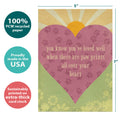 Load image into Gallery viewer, The cover of Tree-Free’s Loved Well Pawprints card with lines demonstrating its 5x7 dimensions, along with the following text: “100% PCW recycled paper, proudly made in the USA, sustainably printed on extra-thick card stock”
