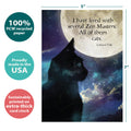 Load image into Gallery viewer, The cover of Tree-Free’s Zen Cats All Occasion Card card with lines demonstrating its 5x7 dimensions, along with the following text: “100% PCW recycled paper, proudly made in the USA, sustainably printed on extra-thick card stock”