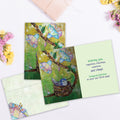 Load image into Gallery viewer, The inside of Tree-Free’s Little Nestling card, with the cover and envelope in the background.