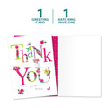Load image into Gallery viewer, The cover and inside of Tree-Free’s Flowery Thank You Card card, along with the following text: “1 greeting card, 1 matching envelope”
