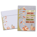 Load image into Gallery viewer, The cover of Tree-Free's Cozy Fall Thanksgiving Card card, along with its matching envelope.