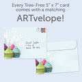 Load image into Gallery viewer, The envelope for Tree-Free’s Extra Sparkly card, along with the following text: “Every Tree-Free 5x7 card comes with a matching ARTvelope!”