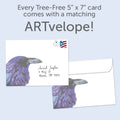 Load image into Gallery viewer, The envelope for Tree-Free’s Healing Raven card, along with the following text: “Every Tree-Free 5x7 card comes with a matching ARTvelope!”