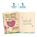 Load image into Gallery viewer, The cover and inside of Tree-Free’s Never Too Happy card, along with the following text: “1 greeting card, 1 matching envelope”