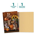 Load image into Gallery viewer, The cover and inside of Tree-Free’s Autumn Kisses Thanksgiving Card card, along with the following text: “1 greeting card, 1 matching envelope”