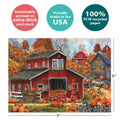 Load image into Gallery viewer, The cover of Tree-Free’s Piled High Pumpkin card with lines demonstrating its 5x7 dimensions, along with the following text: “100% PCW recycled paper, proudly made in the USA, sustainably printed on extra-thick card stock”
