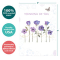Load image into Gallery viewer, The cover of Tree-Free’s Condolences Sympathy Card card with lines demonstrating its 5x7 dimensions, along with the following text: “100% PCW recycled paper, proudly made in the USA, sustainably printed on extra-thick card stock”