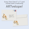 Load image into Gallery viewer, The envelope for Tree-Free’s Baby Booties card, along with the following text: “Every Tree-Free 5x7 card comes with a matching ARTvelope!”