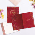 Load image into Gallery viewer, The inside of Tree-Free’s I Have Found The One card, with the cover and envelope in the background.