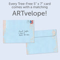 Load image into Gallery viewer, The envelope for Tree-Free’s World is But a Canvas card, along with the following text: “Every Tree-Free 5x7 card comes with a matching ARTvelope!”