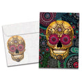 Load image into Gallery viewer, The cover of Tree-Free's Sugar Skull Paisley Halloween Card card, along with its matching envelope.