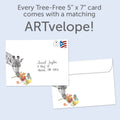 Load image into Gallery viewer, The envelope for Tree-Free’s Floral Giraffe Thanks card, along with the following text: “Every Tree-Free 5x7 card comes with a matching ARTvelope!”