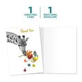 Load image into Gallery viewer, The cover and inside of Tree-Free’s Floral Giraffe Thank You Card card, along with the following text: “1 greeting card, 1 matching envelope”