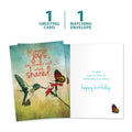 Load image into Gallery viewer, The cover and inside of Tree-Free’s Sweetest Joys card, along with the following text: “1 greeting card, 1 matching envelope”