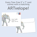 Load image into Gallery viewer, The envelope for Tree-Free’s Elephant And Yellowbirds card, along with the following text: “Every Tree-Free 5x7 card comes with a matching ARTvelope!”