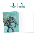 Load image into Gallery viewer, The cover and inside of Tree-Free’s Elephant And Yellowbirds All Occasion Card card, along with the following text: “1 greeting card, 1 matching envelope”