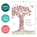 Load image into Gallery viewer, The cover of Tree-Free’s Heart Sing card with lines demonstrating its 5x7 dimensions, along with the following text: “100% PCW recycled paper, proudly made in the USA, sustainably printed on extra-thick card stock”