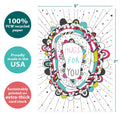 Load image into Gallery viewer, The cover of Tree-Free’s Hugs For You Get Well Card card with lines demonstrating its 5x7 dimensions, along with the following text: “100% PCW recycled paper, proudly made in the USA, sustainably printed on extra-thick card stock”