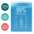 Load image into Gallery viewer, The cover of Tree-Free’s 99% Chance Of Wine card with lines demonstrating its 5x7 dimensions, along with the following text: “100% PCW recycled paper, proudly made in the USA, sustainably printed on extra-thick card stock”