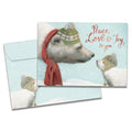 Load image into Gallery viewer, The cover of Tree-Free's Peace Love Joy Holiday Card card, along with its matching envelope.