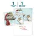 Load image into Gallery viewer, The cover and inside of Tree-Free’s Peace Love Joy Holiday Card card, along with the following text: “1 greeting card, 1 matching envelope”