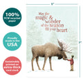 Load image into Gallery viewer, The cover of Tree-Free’s Magic And Wonder card with lines demonstrating its 5x7 dimensions, along with the following text: “100% PCW recycled paper, proudly made in the USA, sustainably printed on extra-thick card stock”