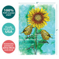 Load image into Gallery viewer, The cover of Tree-Free’s Happy Happy card with lines demonstrating its 5x7 dimensions, along with the following text: “100% PCW recycled paper, proudly made in the USA, sustainably printed on extra-thick card stock”