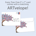 Load image into Gallery viewer, The envelope for Tree-Free’s Balloon Tree card, along with the following text: “Every Tree-Free 5x7 card comes with a matching ARTvelope!”