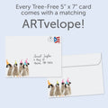 Load image into Gallery viewer, The envelope for Tree-Free’s Penguin Cake card, along with the following text: “Every Tree-Free 5x7 card comes with a matching ARTvelope!”