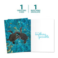 Load image into Gallery viewer, The cover and inside of Tree-Free’s Sea Turtle Pals Friendship Card card, along with the following text: “1 greeting card, 1 matching envelope”