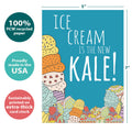 Load image into Gallery viewer, The cover of Tree-Free’s New Kale card with lines demonstrating its 5x7 dimensions, along with the following text: “100% PCW recycled paper, proudly made in the USA, sustainably printed on extra-thick card stock”