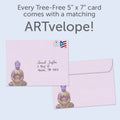 Load image into Gallery viewer, The envelope for Tree-Free’s Gratitude Buddha card, along with the following text: “Every Tree-Free 5x7 card comes with a matching ARTvelope!”