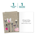 Load image into Gallery viewer, The cover and inside of Tree-Free’s Bird Brained Birthday card, along with the following text: “1 greeting card, 1 matching envelope”