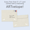 Load image into Gallery viewer, The envelope for Tree-Free’s Joy and Sorrow card, along with the following text: “Every Tree-Free 5x7 card comes with a matching ARTvelope!”