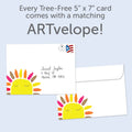 Load image into Gallery viewer, The envelope for Tree-Free’s Sending Sunshine All Occasion Card card, along with the following text: “Every Tree-Free 5x7 card comes with a matching ARTvelope!”