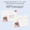 Load image into Gallery viewer, The envelope for Tree-Free’s Party Kitty card, along with the following text: “Every Tree-Free 5x7 card comes with a matching ARTvelope!”