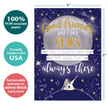 Load image into Gallery viewer, The cover of Tree-Free’s Always Friends Friendship Card card with lines demonstrating its 5x7 dimensions, along with the following text: “100% PCW recycled paper, proudly made in the USA, sustainably printed on extra-thick card stock”
