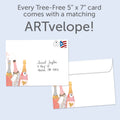 Load image into Gallery viewer, The envelope for Tree-Free’s Champagne Wishes card, along with the following text: “Every Tree-Free 5x7 card comes with a matching ARTvelope!”