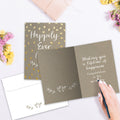 Load image into Gallery viewer, The inside of Tree-Free’s Happily After Today Wedding Card card, with the cover and envelope in the background.
