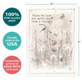 Load image into Gallery viewer, The cover of Tree-Free’s Just A Thought Away card with lines demonstrating its 5x7 dimensions, along with the following text: “100% PCW recycled paper, proudly made in the USA, sustainably printed on extra-thick card stock”
