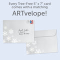 Load image into Gallery viewer, The envelope for Tree-Free’s Silver And Gold Christmas card, along with the following text: “Every Tree-Free 5x7 card comes with a matching ARTvelope!”