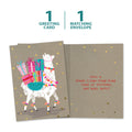 Load image into Gallery viewer, The cover and inside of Tree-Free’s Shama Llama card, along with the following text: “1 greeting card, 1 matching envelope”