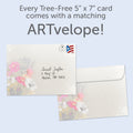 Load image into Gallery viewer, The envelope for Tree-Free’s Beautiful Birthday Wishes card, along with the following text: “Every Tree-Free 5x7 card comes with a matching ARTvelope!”