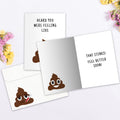 Load image into Gallery viewer, The inside of Tree-Free’s Feeling Like Poo Get Well Card card, with the cover and envelope in the background.