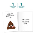 Load image into Gallery viewer, The cover and inside of Tree-Free’s Feeling Like Poo Get Well Card card, along with the following text: “1 greeting card, 1 matching envelope”