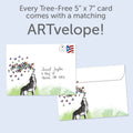 Load image into Gallery viewer, The envelope for Tree-Free’s Howl With Joy card, along with the following text: “Every Tree-Free 5x7 card comes with a matching ARTvelope!”